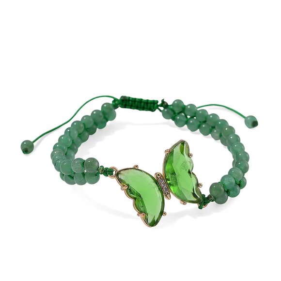 NEW Girl's Green Glass and Green Aventurine Beaded Butterfly Bracelet and Ring - Picture 3 of 4